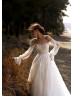 White Lace Tulle Pearls Embellished Stunning Wedding Dress